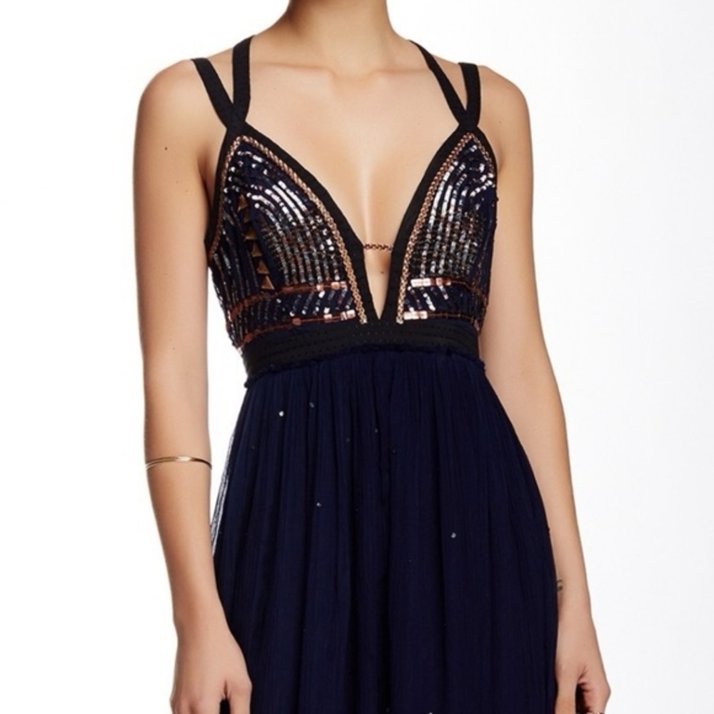 Free People Navy Maxi Dress with Rose Gold Sequin Bodice